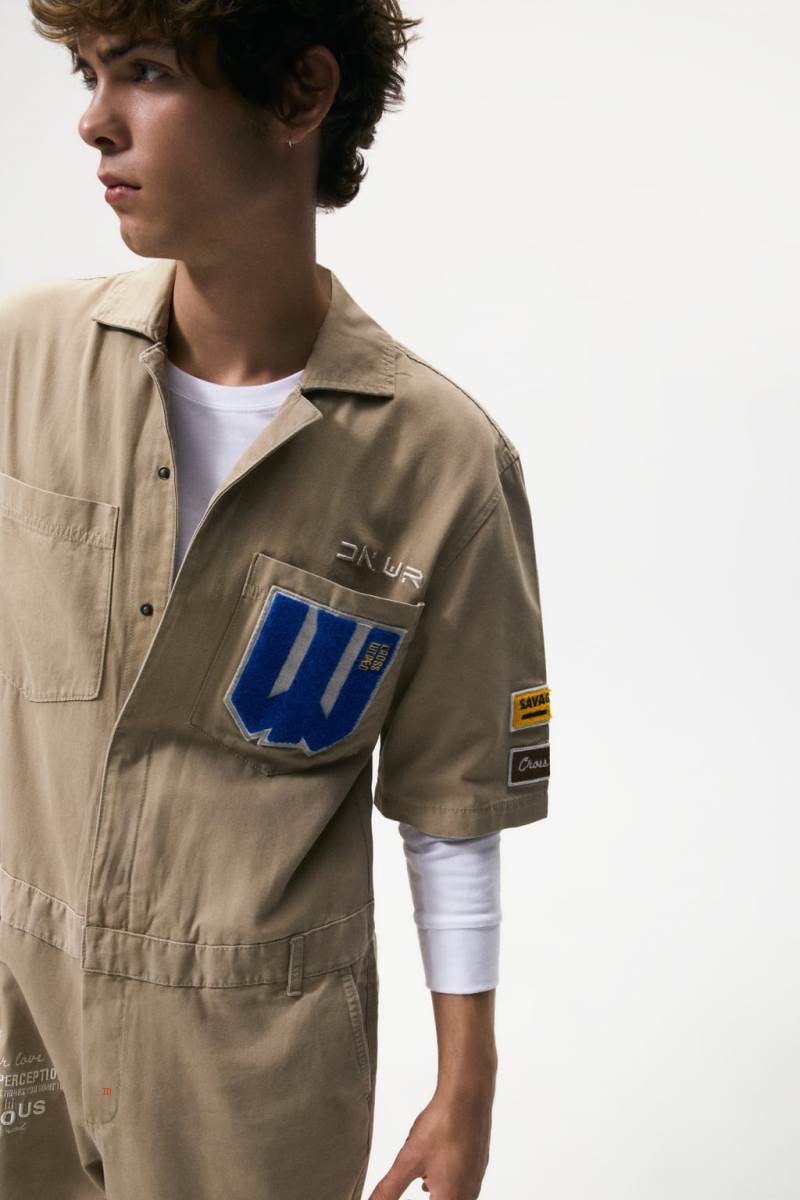 ZARA JUMPSUIT WITH CONTRAST PATCHES Jumpsuit Herr Beige | SQCLD-1948