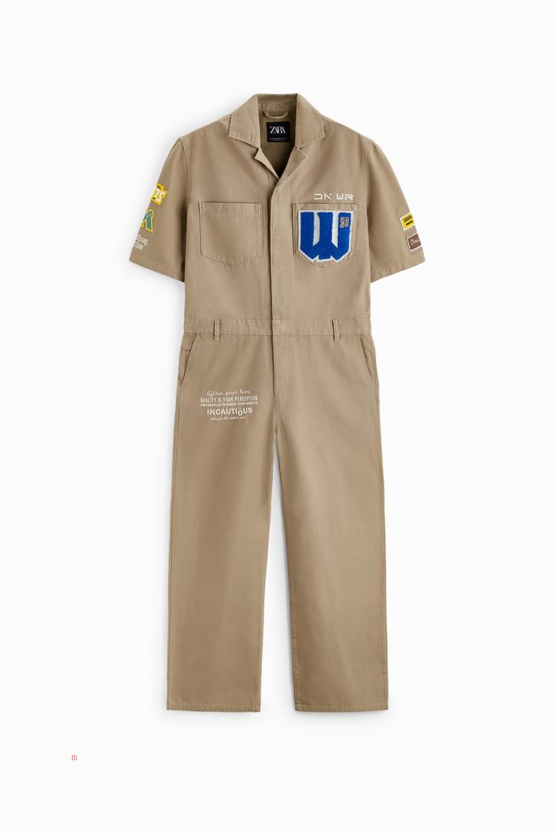 ZARA JUMPSUIT WITH CONTRAST PATCHES Jumpsuit Herr Beige | SQCLD-1948