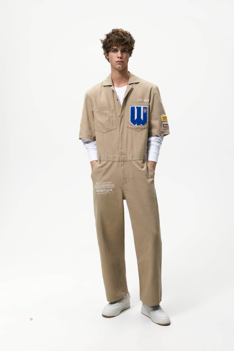 ZARA JUMPSUIT WITH CONTRAST PATCHES Jumpsuit Herr Beige | SQCLD-1948