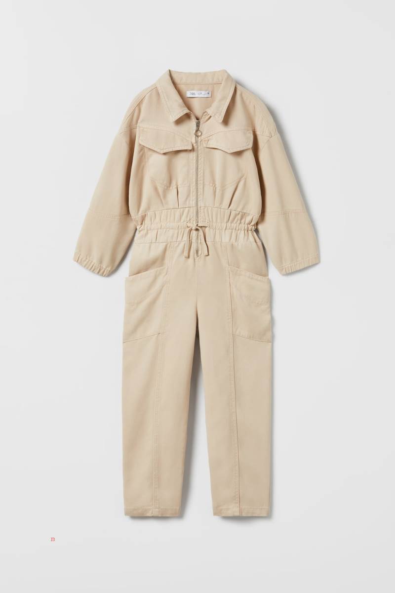 ZARA JUMPSUIT WITH ELASTIC Jumpsuit Tjej Beige | LEVDR-2856