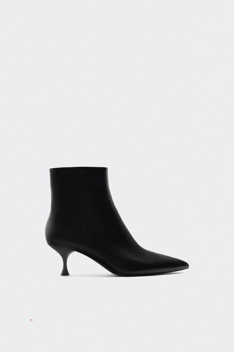 ZARA KITTEN HEEL Ankelboots Dam Svarta | YZNUE-4831