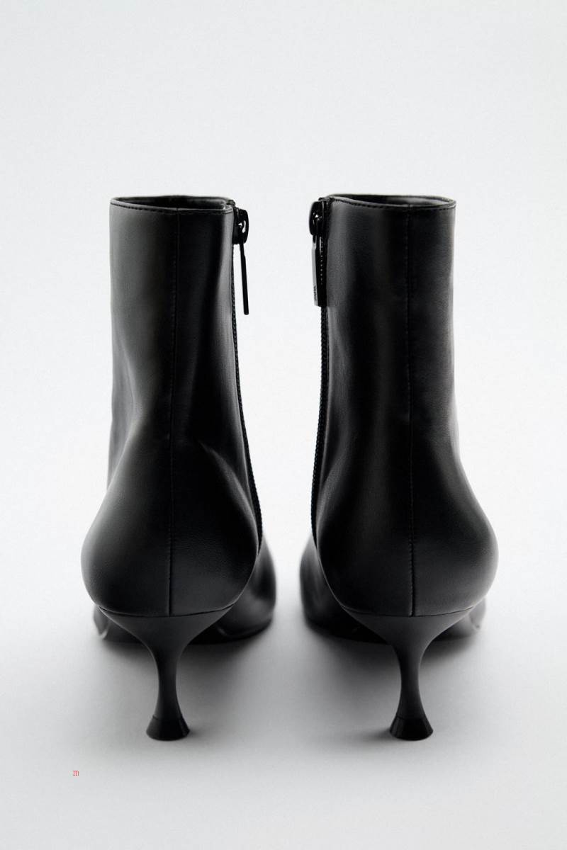ZARA KITTEN HEEL Ankelboots Dam Svarta | YZNUE-4831