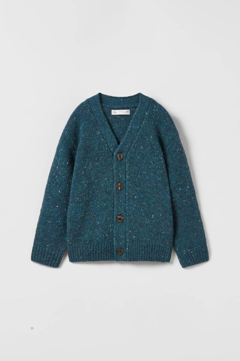 ZARA KNICKERBOCKER-YARN-EFFECT KNIT Cardigan Pojke Blå | SJZMB-3592