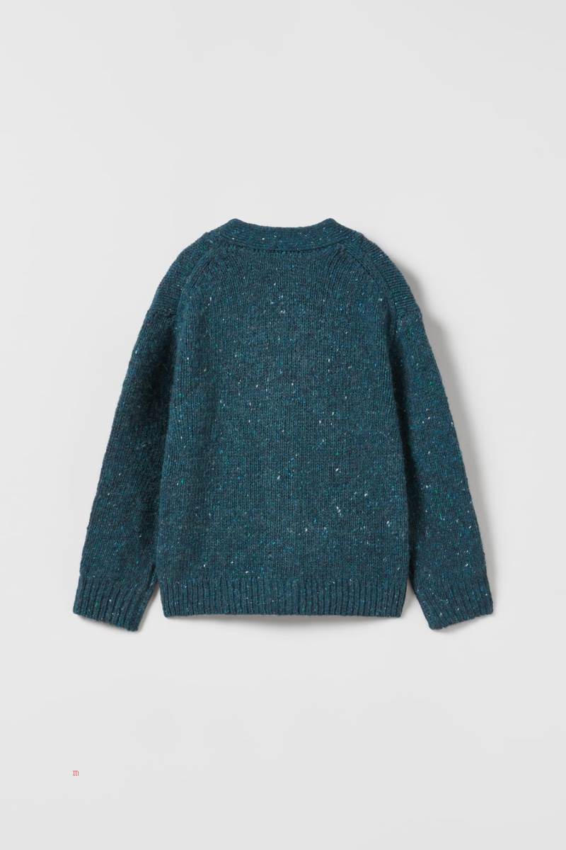 ZARA KNICKERBOCKER-YARN-EFFECT KNIT Cardigan Pojke Blå | SJZMB-3592