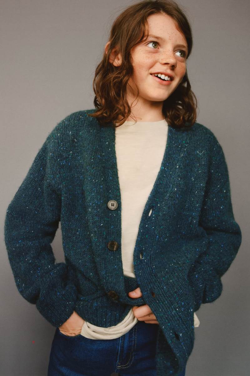 ZARA KNICKERBOCKER-YARN-EFFECT KNIT Cardigan Pojke Blå | SJZMB-3592