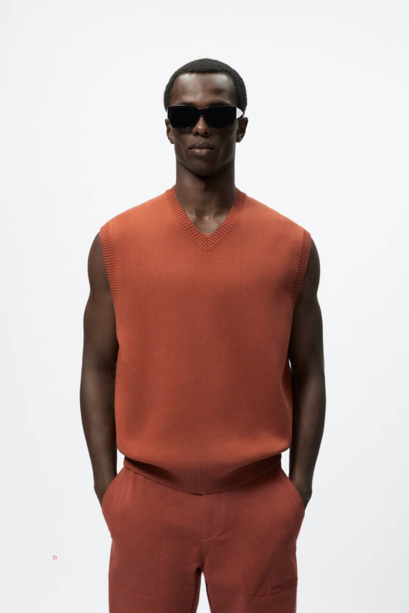 ZARA KNITTED Kostym Väst Herr Vinröda | EDVRN-6571
