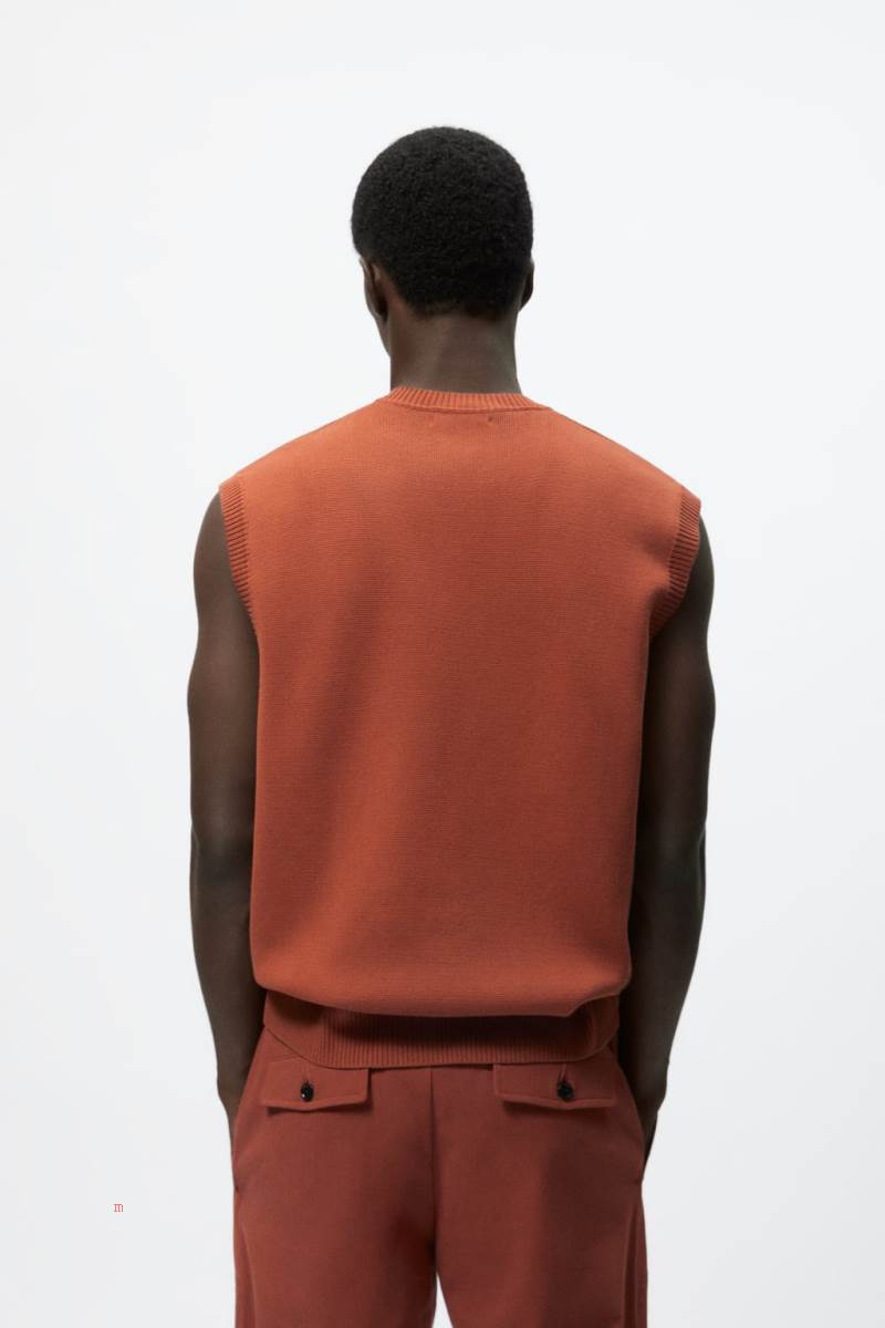 ZARA KNITTED Kostym Väst Herr Vinröda | EDVRN-6571