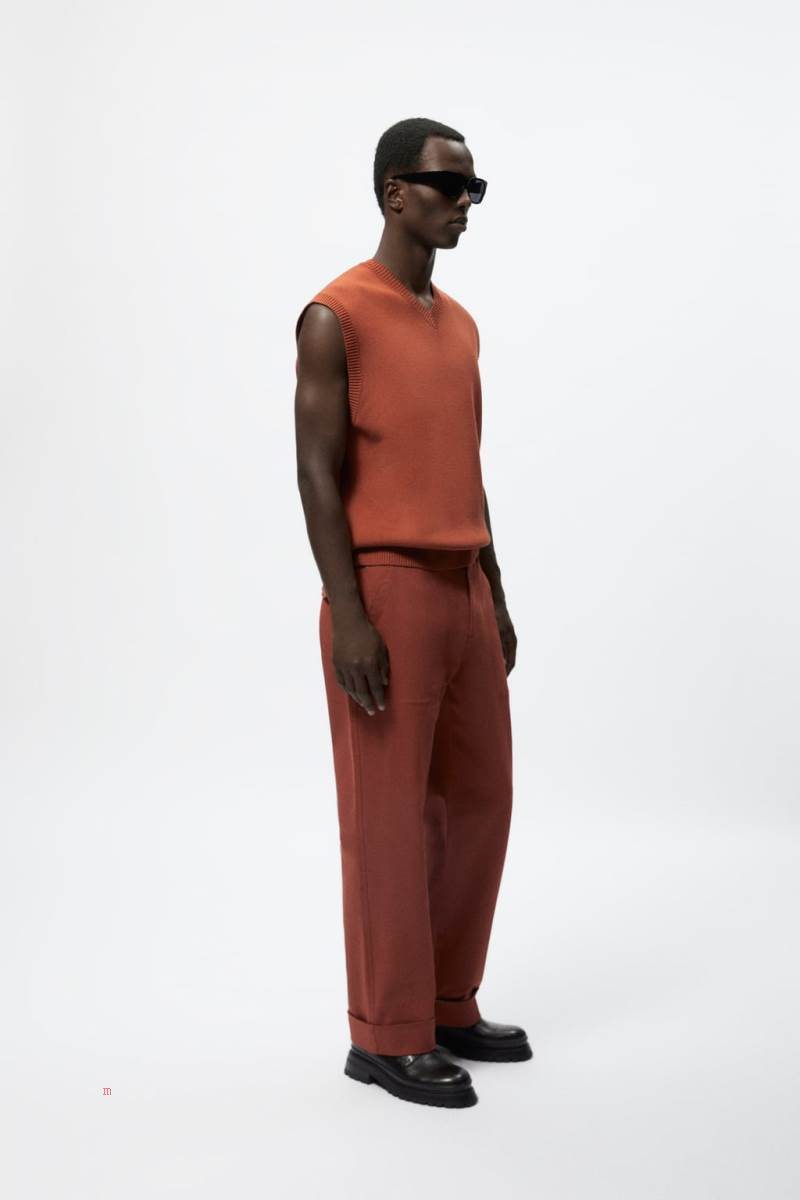 ZARA KNITTED Kostym Väst Herr Vinröda | EDVRN-6571