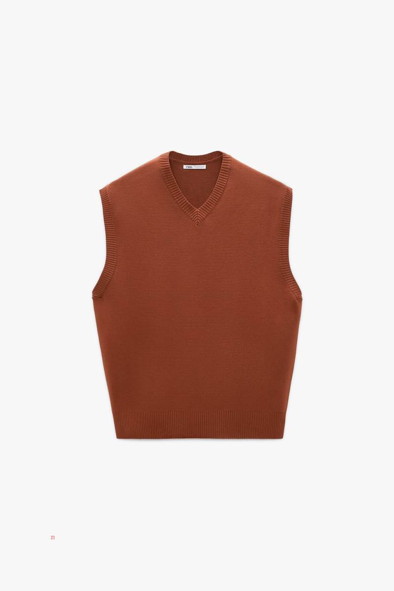 ZARA KNITTED Kostym Väst Herr Vinröda | EDVRN-6571