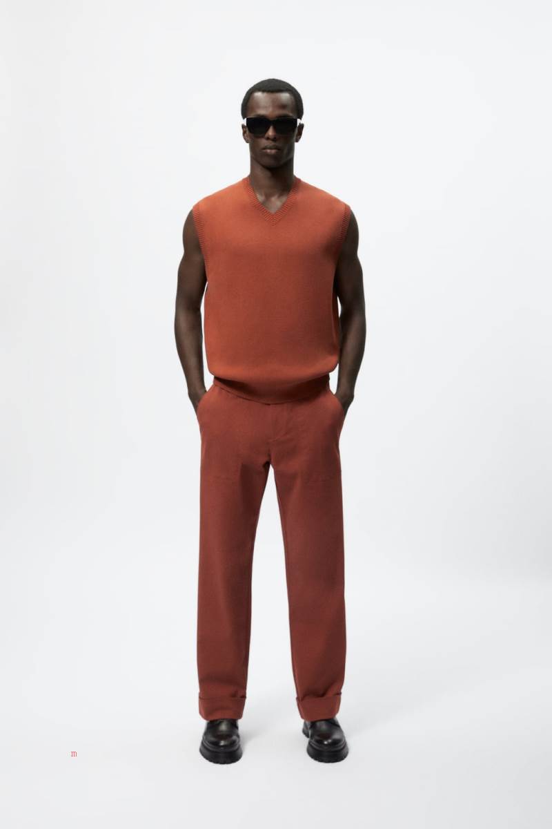 ZARA KNITTED Kostym Väst Herr Vinröda | EDVRN-6571