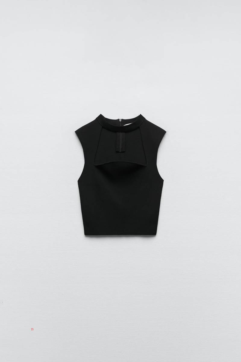 ZARA KNIT CHOKER TOP Crop Top Dam Svarta | VRDFX-9813