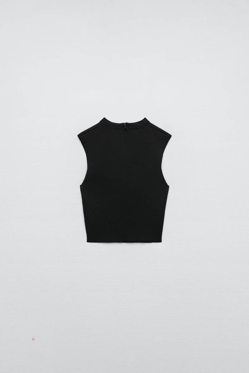 ZARA KNIT CHOKER TOP Crop Top Dam Svarta | VRDFX-9813