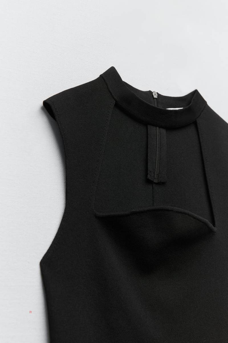 ZARA KNIT CHOKER TOP Crop Top Dam Svarta | VRDFX-9813