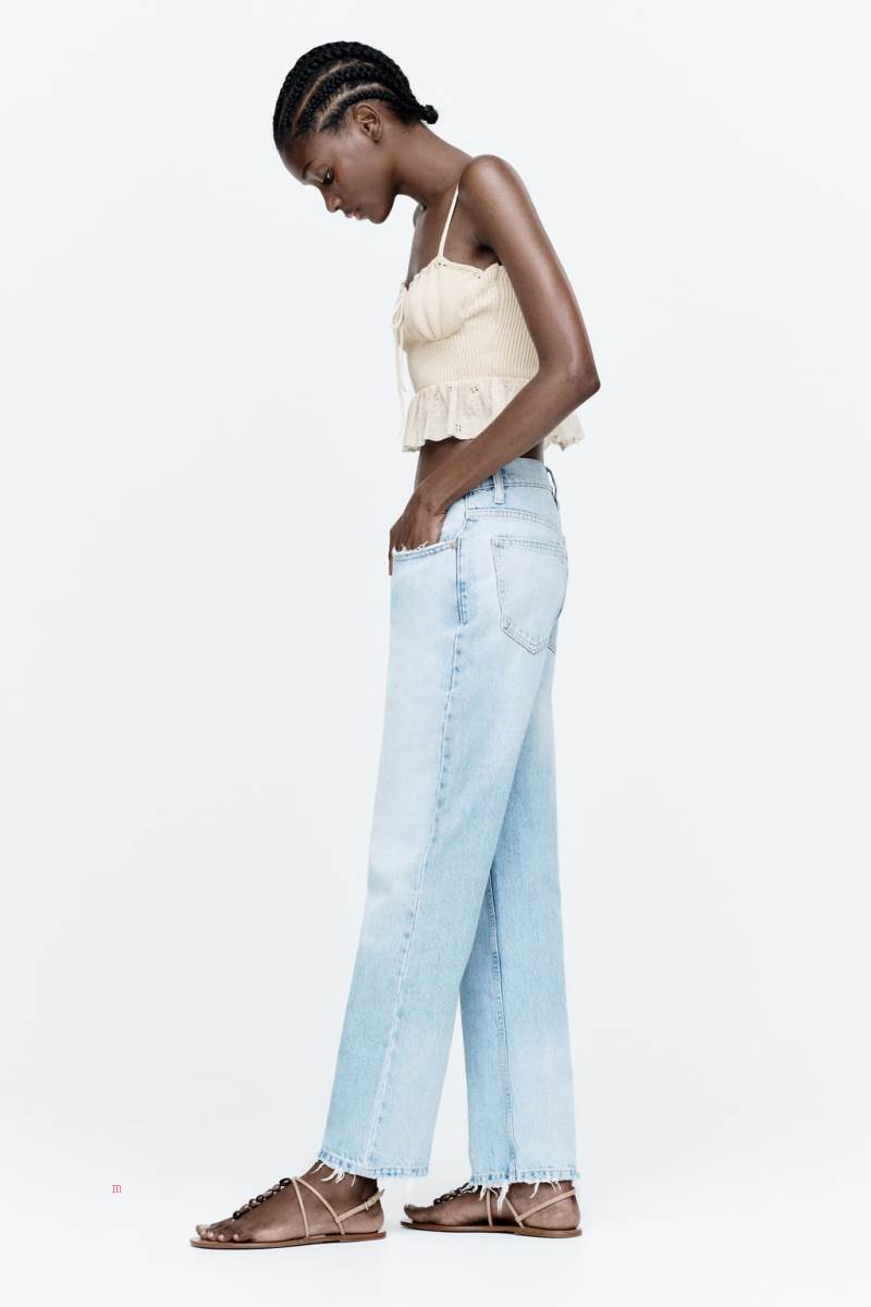 ZARA KNIT COTTON CORSETRY-INSPIRED TOP Crop Top Dam Grå Vita | QAWXT-7364