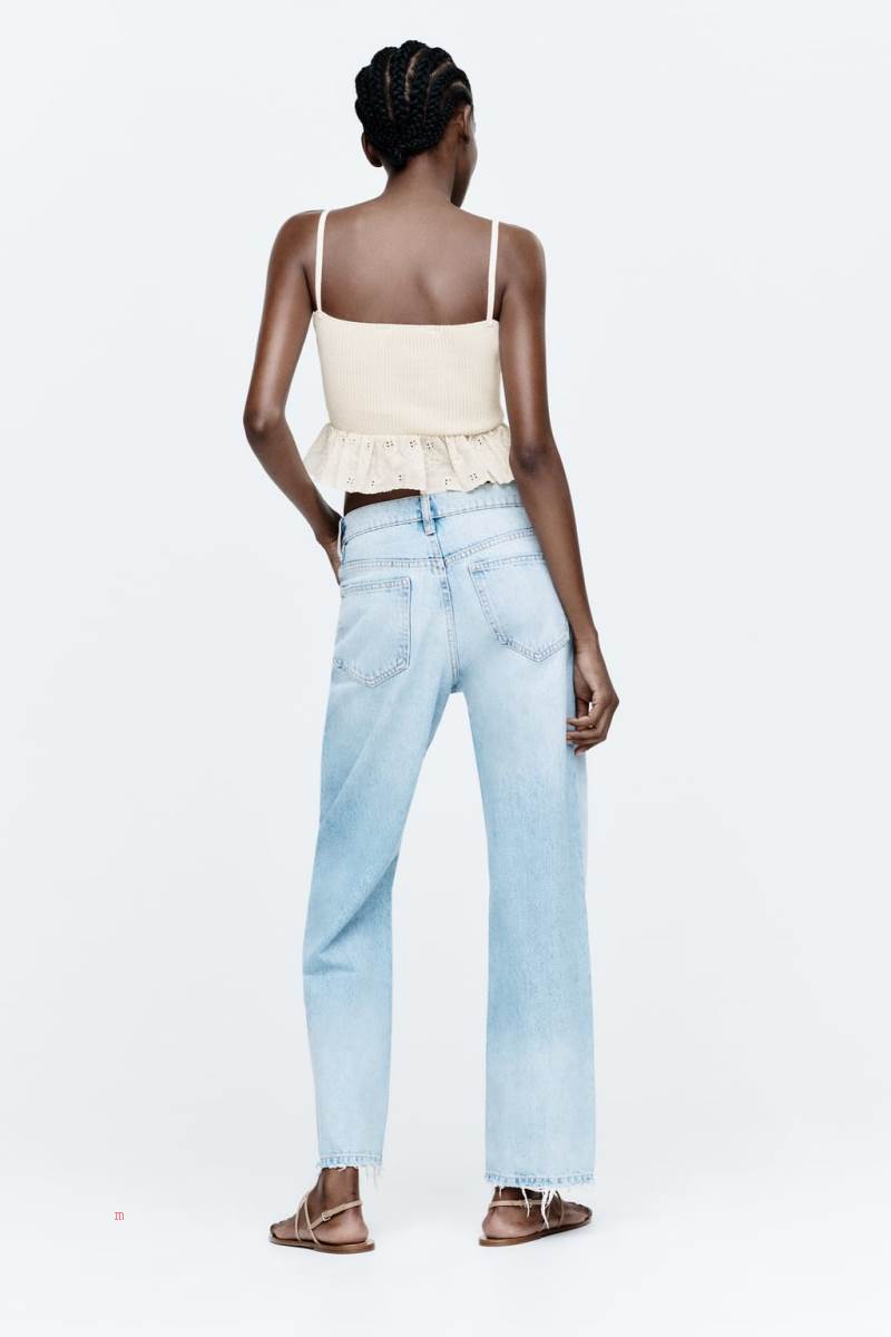 ZARA KNIT COTTON CORSETRY-INSPIRED TOP Crop Top Dam Grå Vita | QAWXT-7364