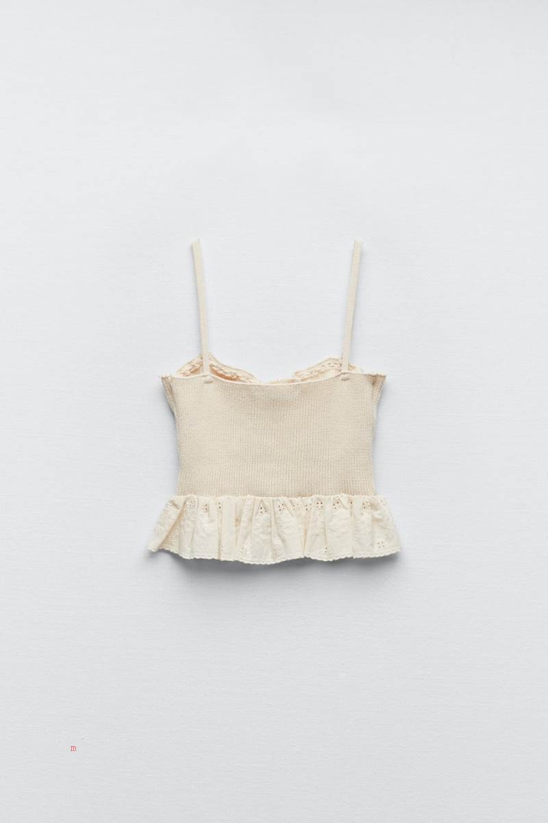 ZARA KNIT COTTON CORSETRY-INSPIRED TOP Crop Top Dam Grå Vita | QAWXT-7364