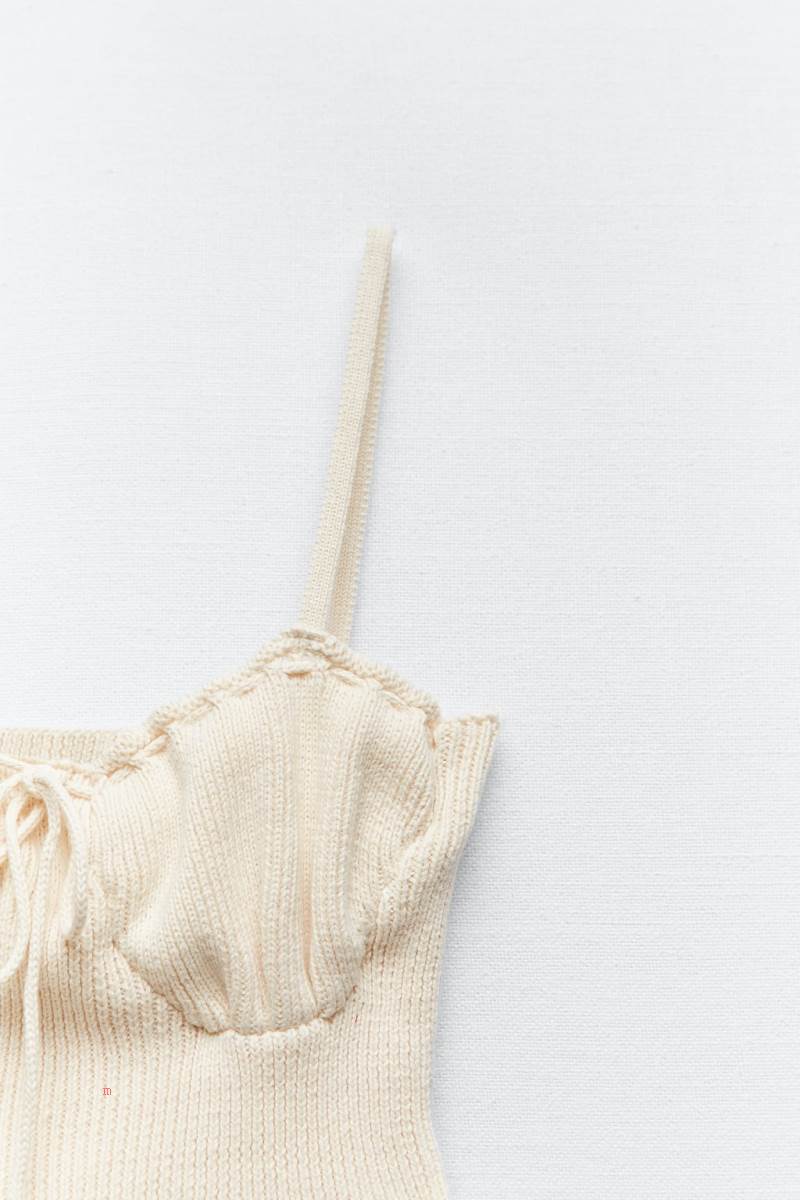 ZARA KNIT COTTON CORSETRY-INSPIRED TOP Crop Top Dam Grå Vita | QAWXT-7364