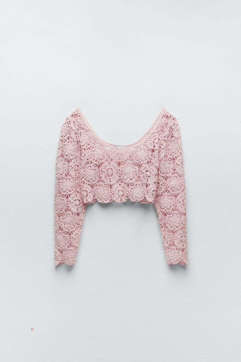 ZARA KNIT CROCHET TOP Crop Top Dam Ljusrosa | SMGUD-0739