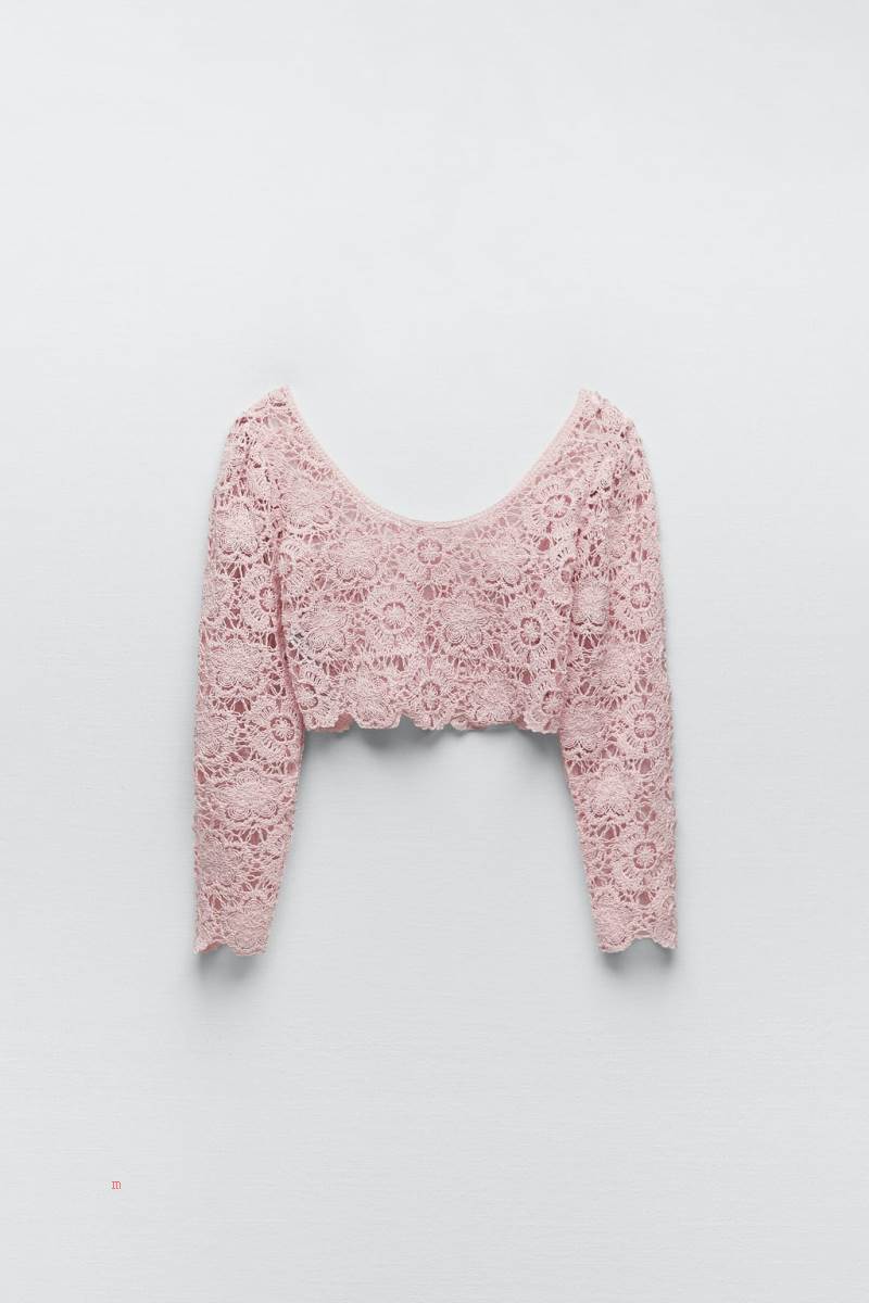 ZARA KNIT CROCHET TOP Crop Top Dam Ljusrosa | SMGUD-0739