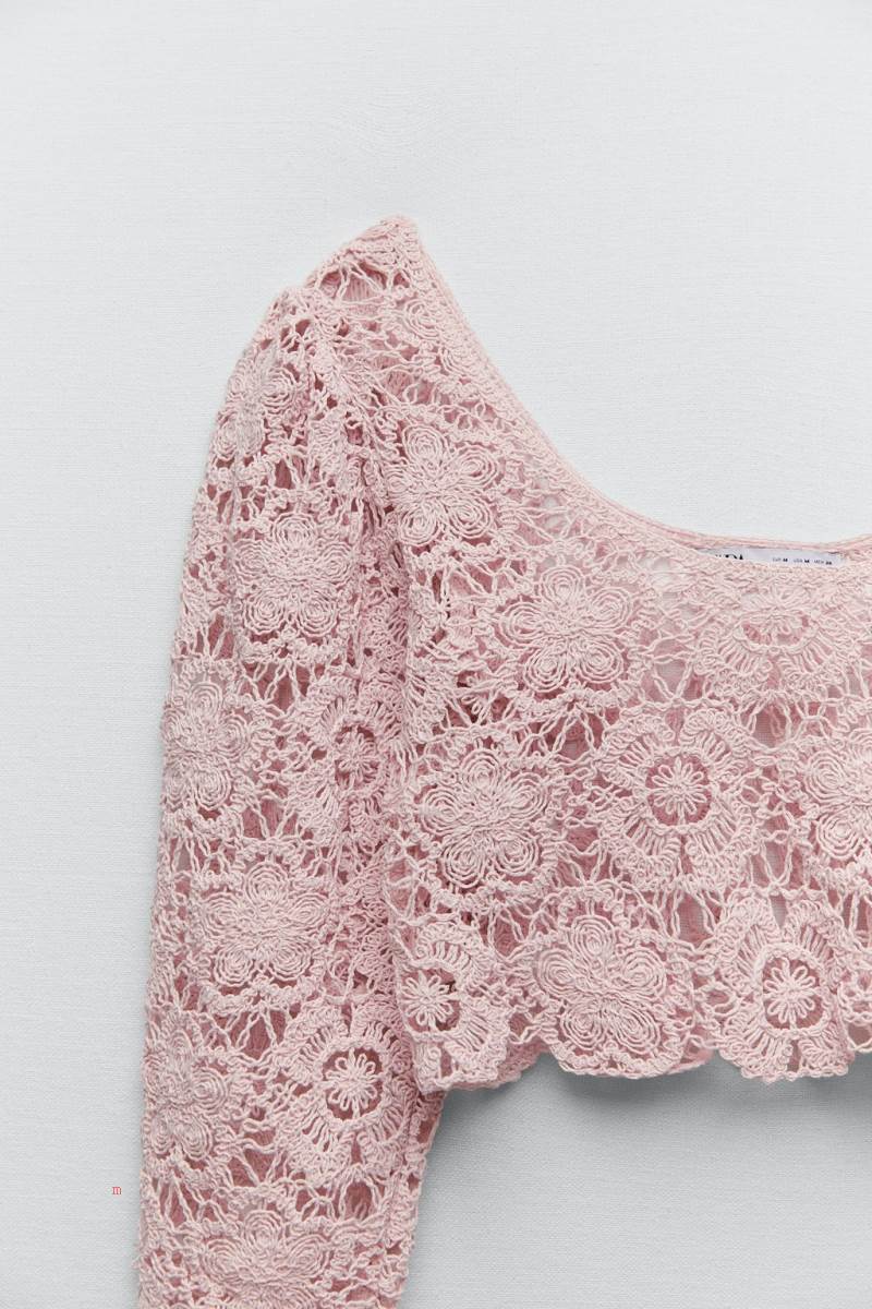 ZARA KNIT CROCHET TOP Crop Top Dam Ljusrosa | SMGUD-0739