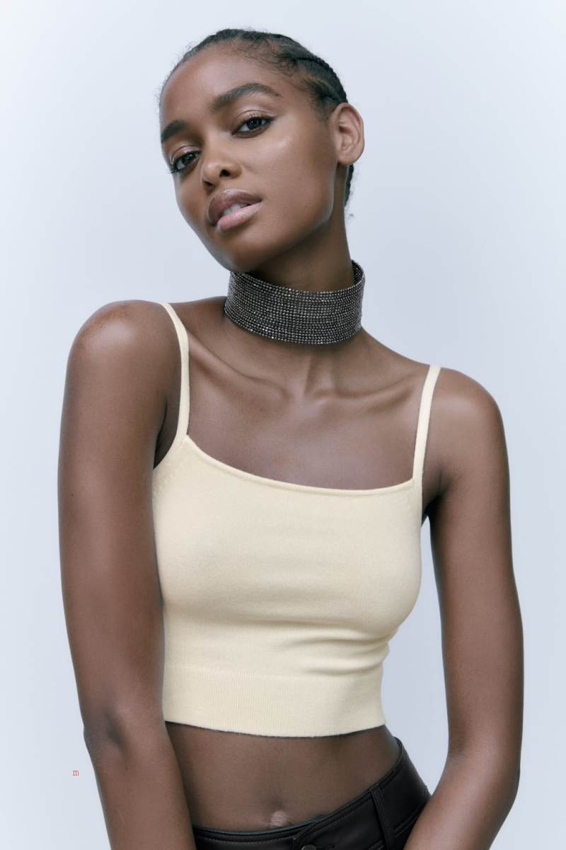 ZARA KNIT Crop Top Dam Grädde | VXMKU-4293
