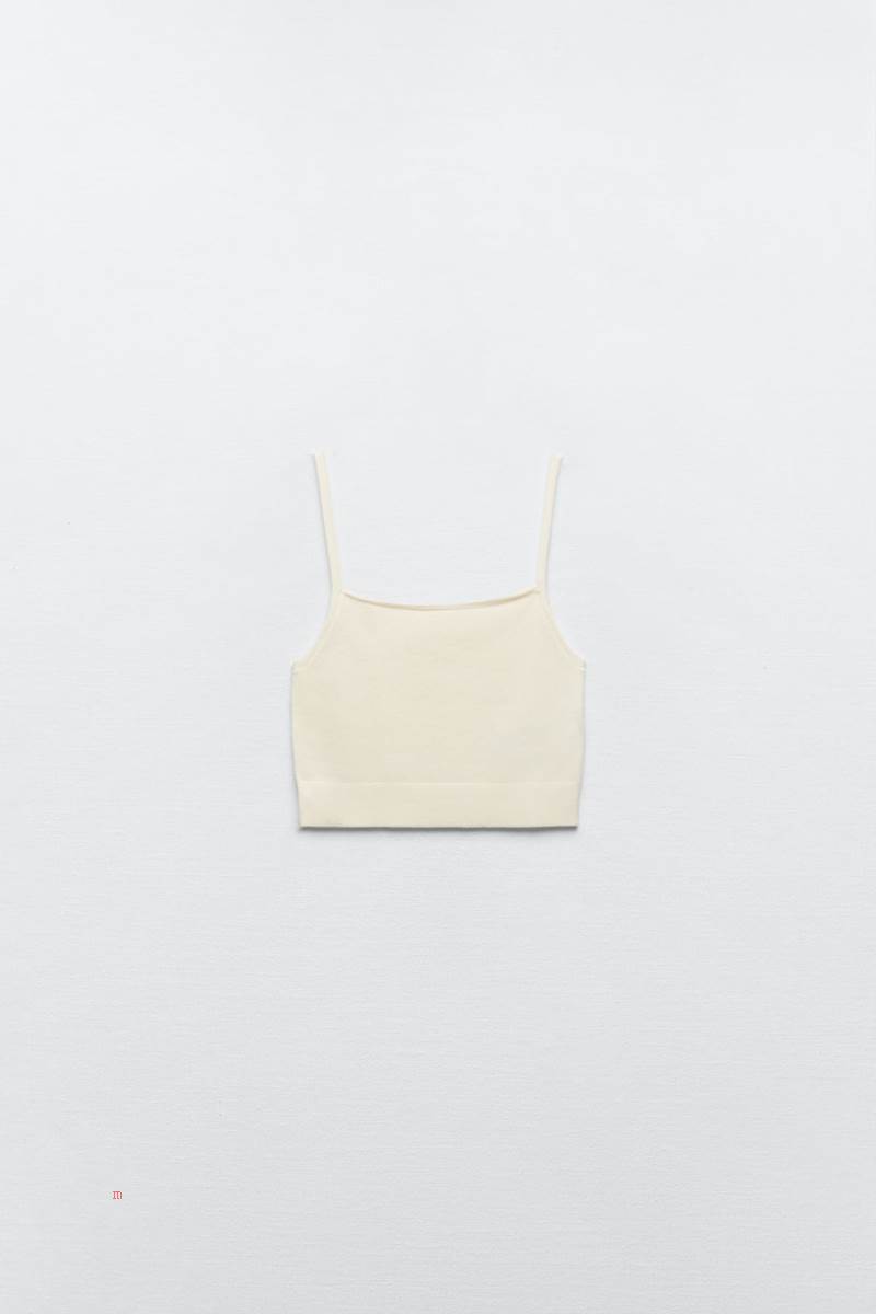 ZARA KNIT Crop Top Dam Grädde | VXMKU-4293