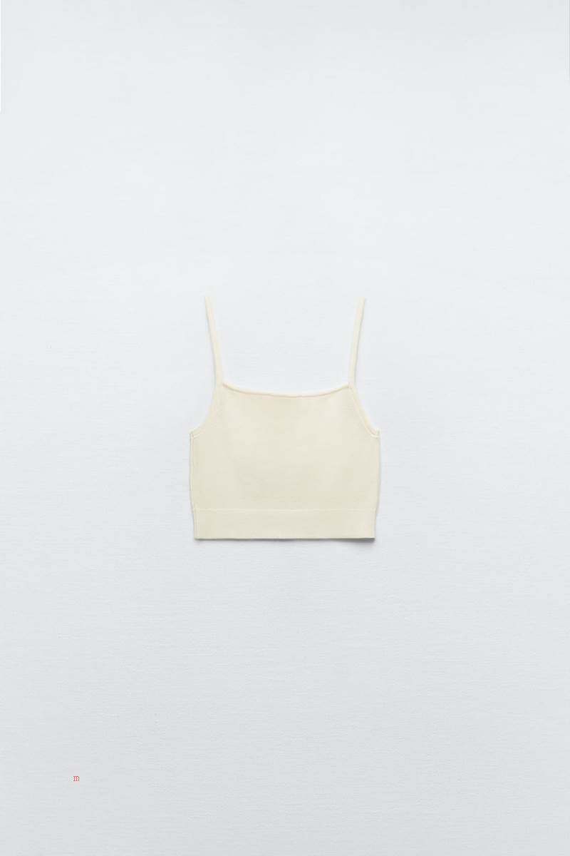 ZARA KNIT Crop Top Dam Grädde | VXMKU-4293