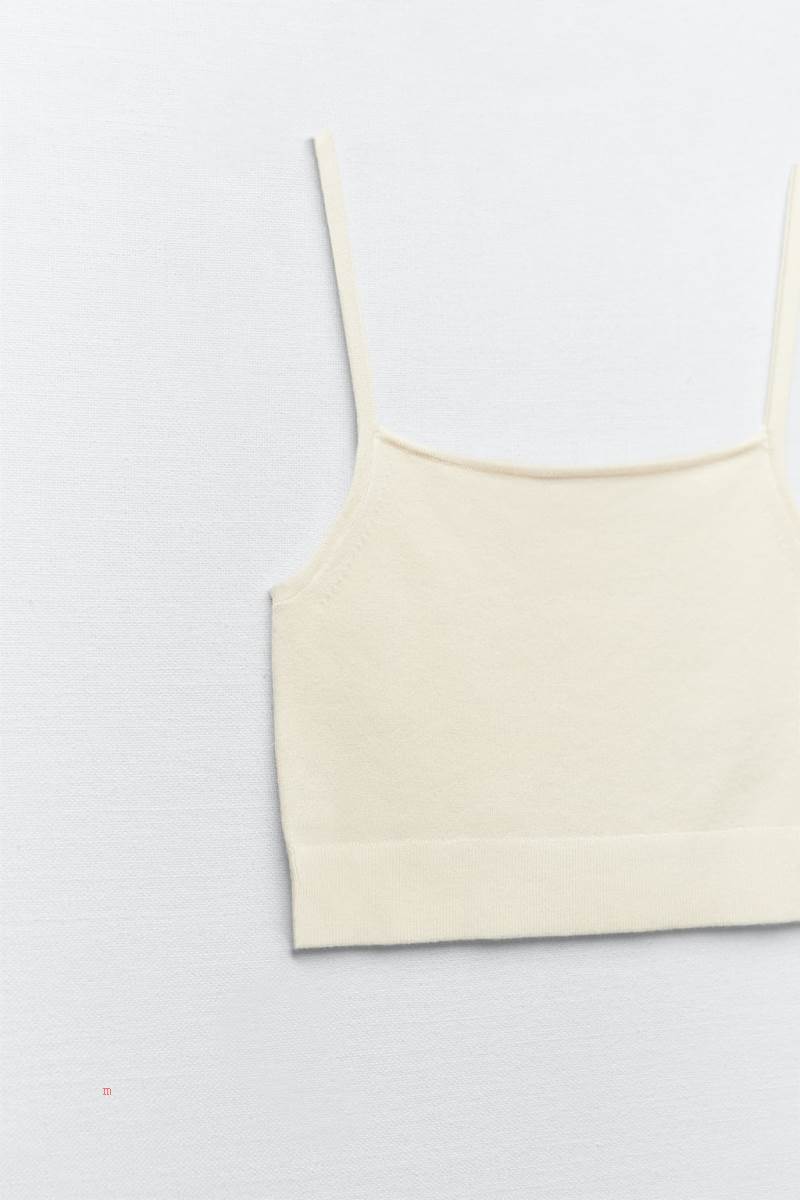 ZARA KNIT Crop Top Dam Grädde | VXMKU-4293