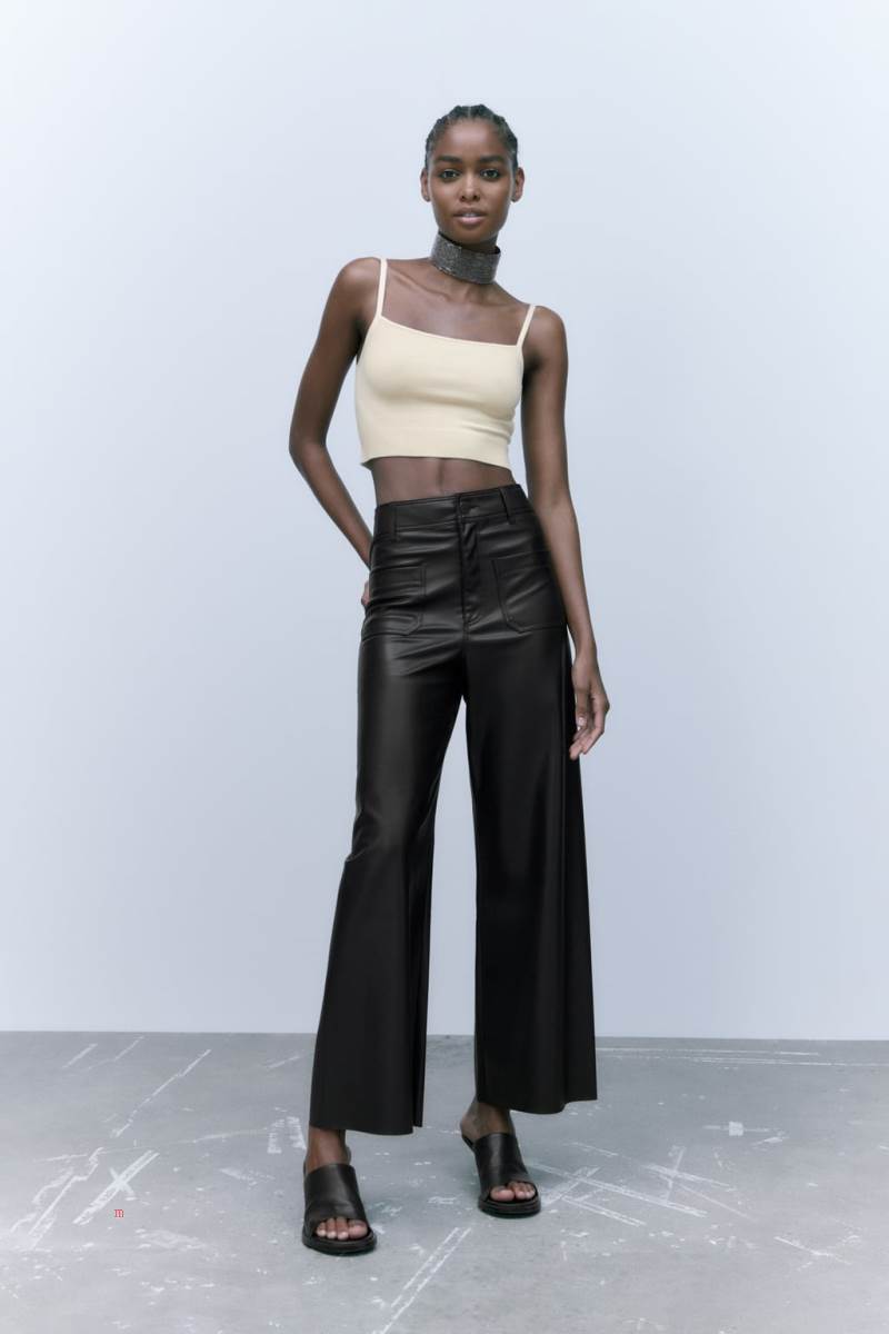 ZARA KNIT Crop Top Dam Grädde | VXMKU-4293