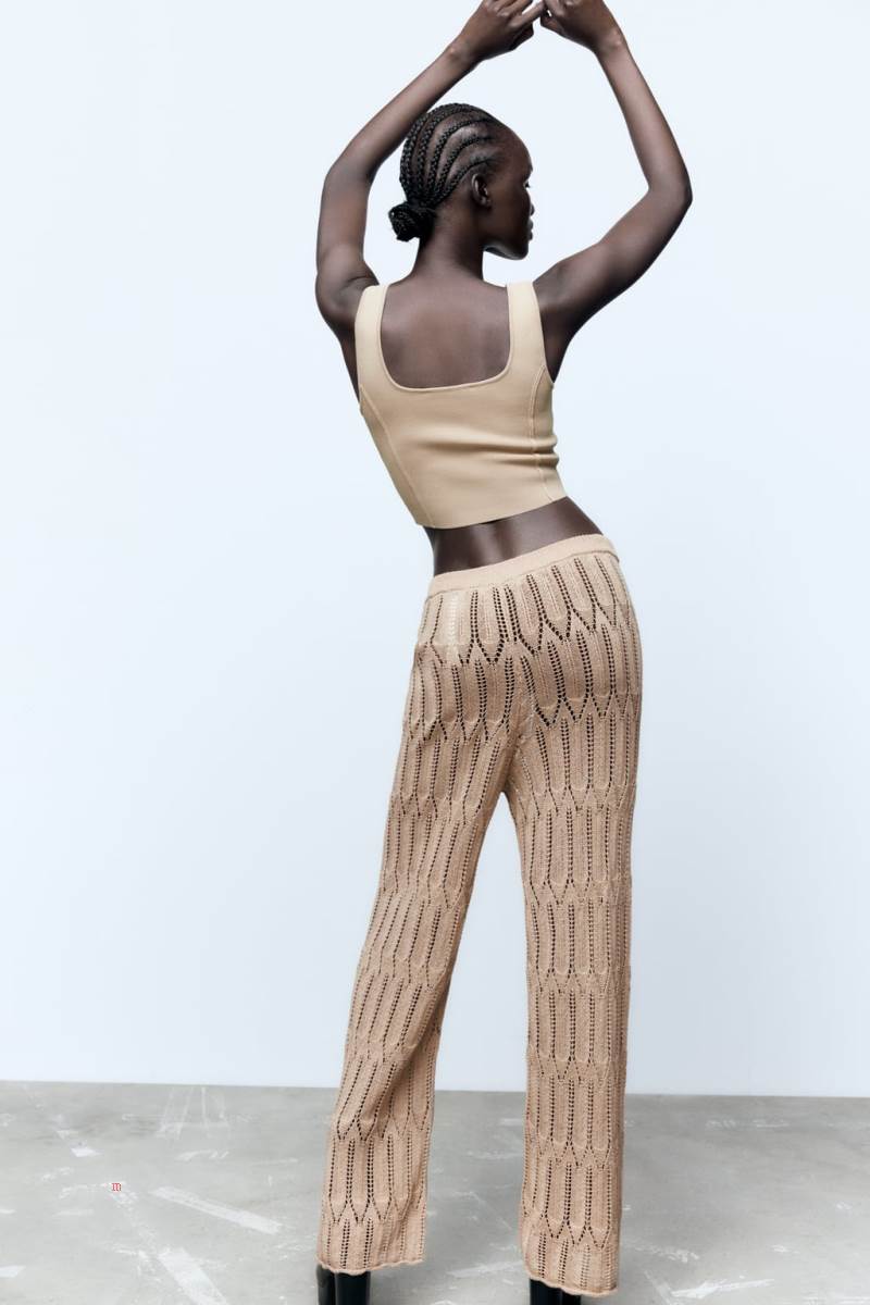 ZARA KNIT Crop Top Dam Rosa Beige | YZXSD-6581