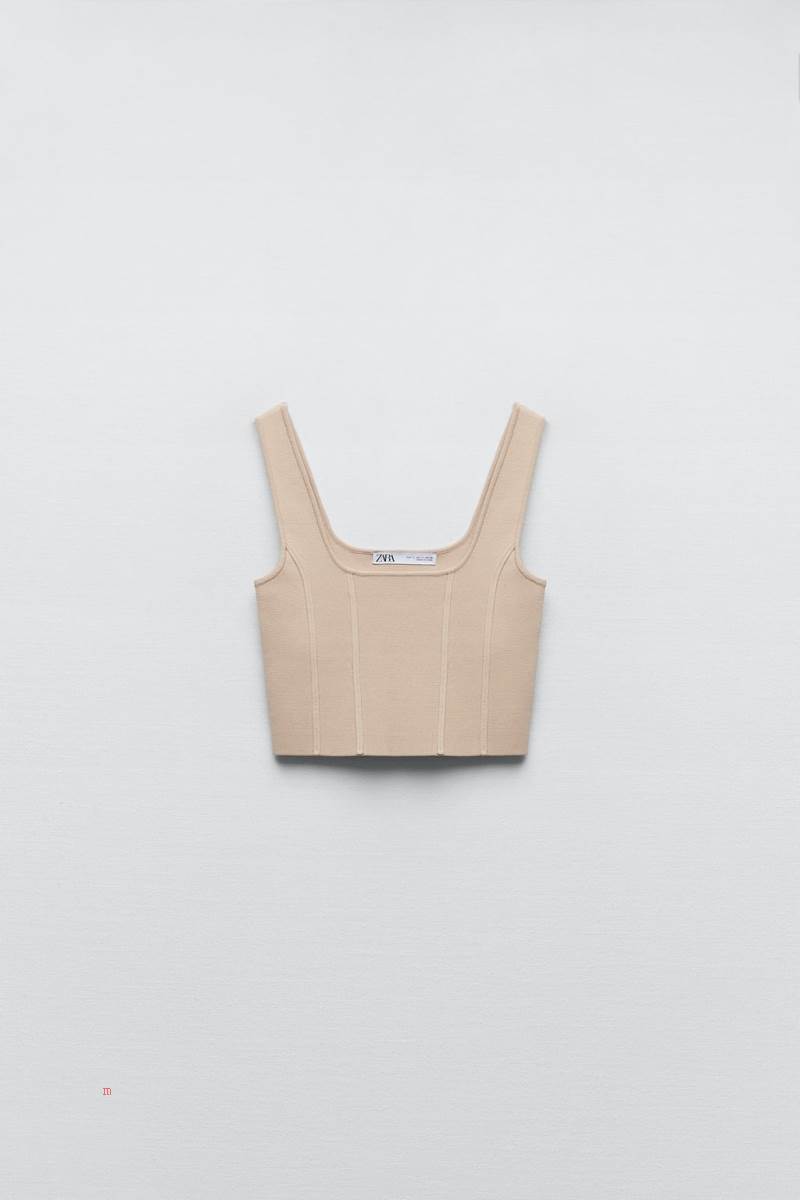 ZARA KNIT Crop Top Dam Rosa Beige | YZXSD-6581