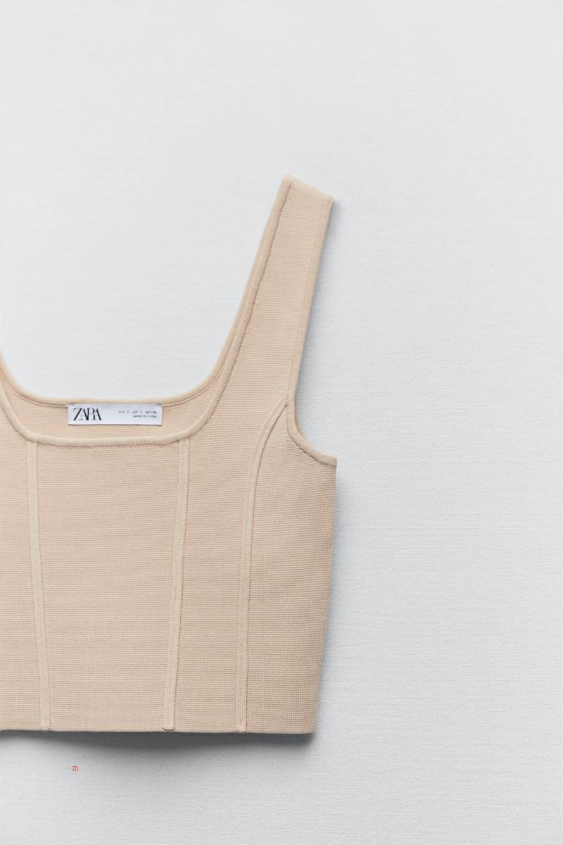 ZARA KNIT Crop Top Dam Rosa Beige | YZXSD-6581