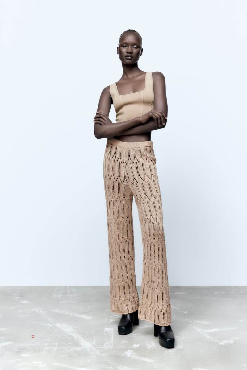 ZARA KNIT Crop Top Dam Rosa Beige | YZXSD-6581