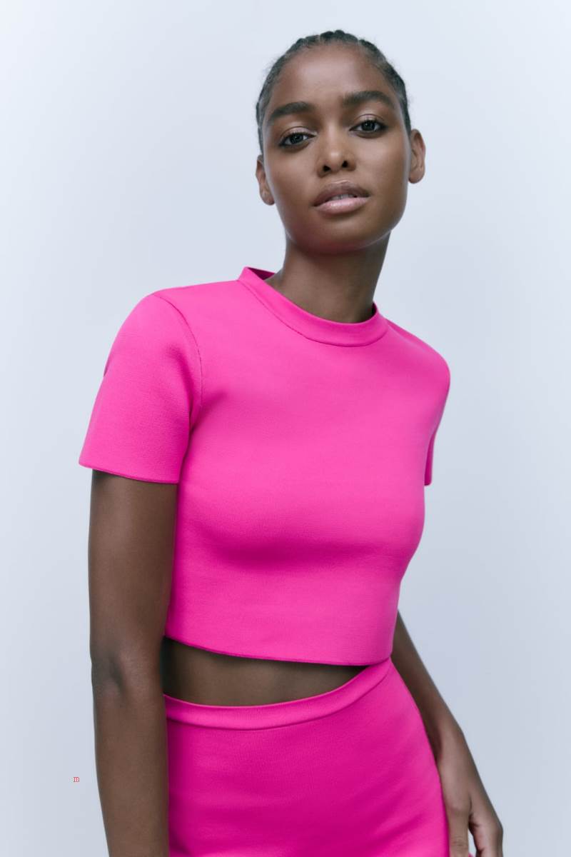 ZARA KNIT Crop Top Dam Rosa | TJXUP-6215