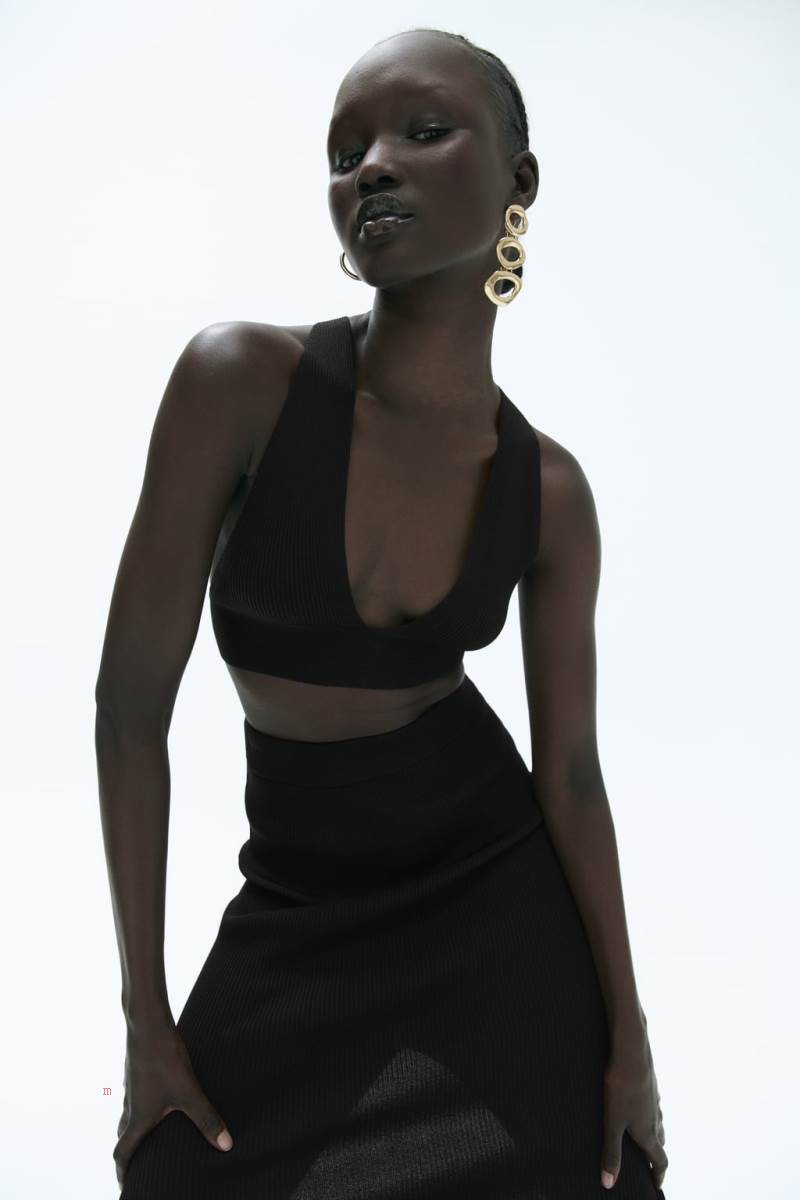 ZARA KNIT Crop Top Dam Svarta | BNUXO-6708