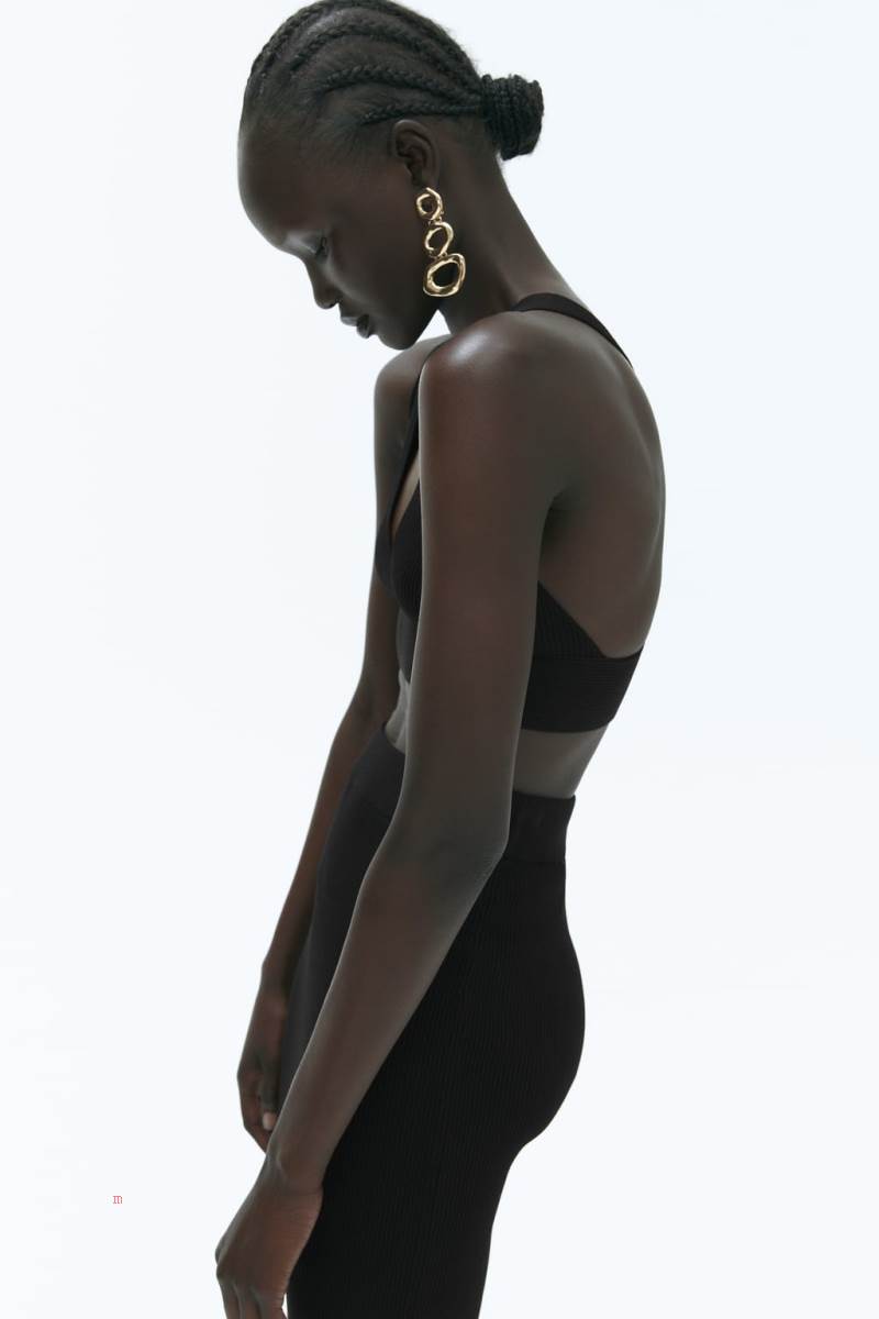 ZARA KNIT Crop Top Dam Svarta | BNUXO-6708