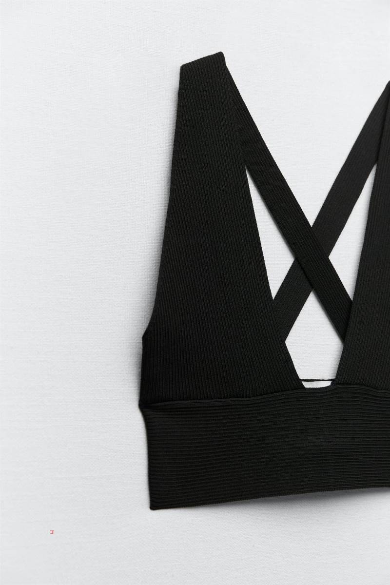 ZARA KNIT Crop Top Dam Svarta | BNUXO-6708