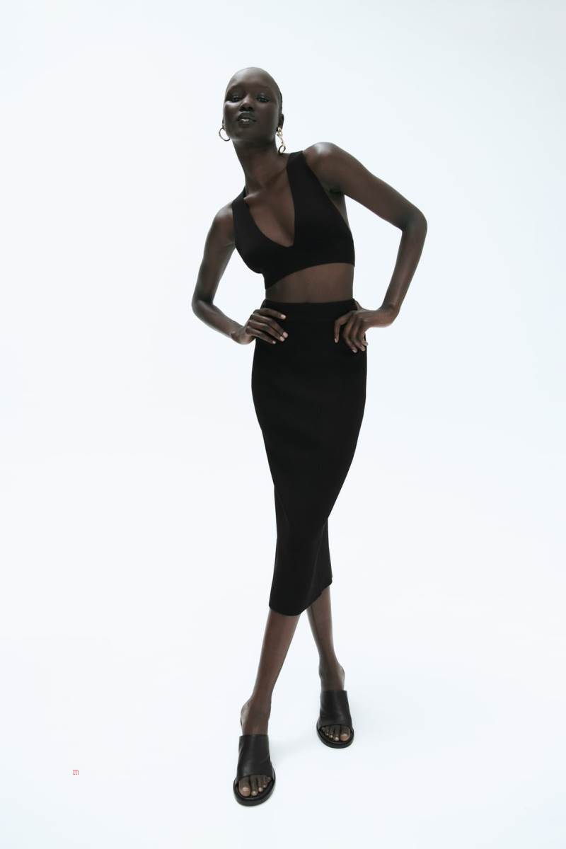 ZARA KNIT Crop Top Dam Svarta | BNUXO-6708