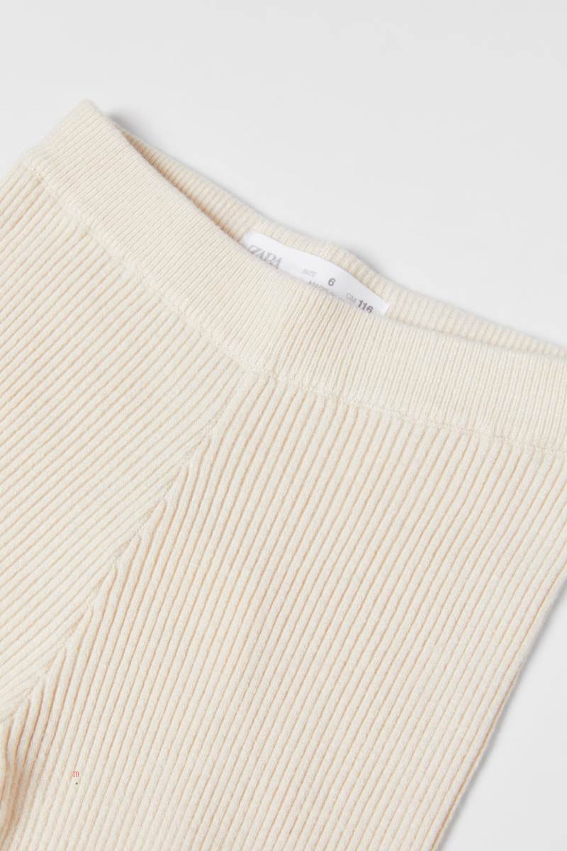ZARA KNIT FLARED Leggings Tjej Beige | CQTBI-4592