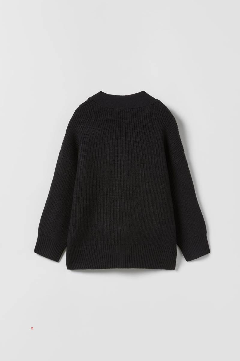 ZARA KNIT HALF Cardigan Tjej Svarta | AJXSP-0476