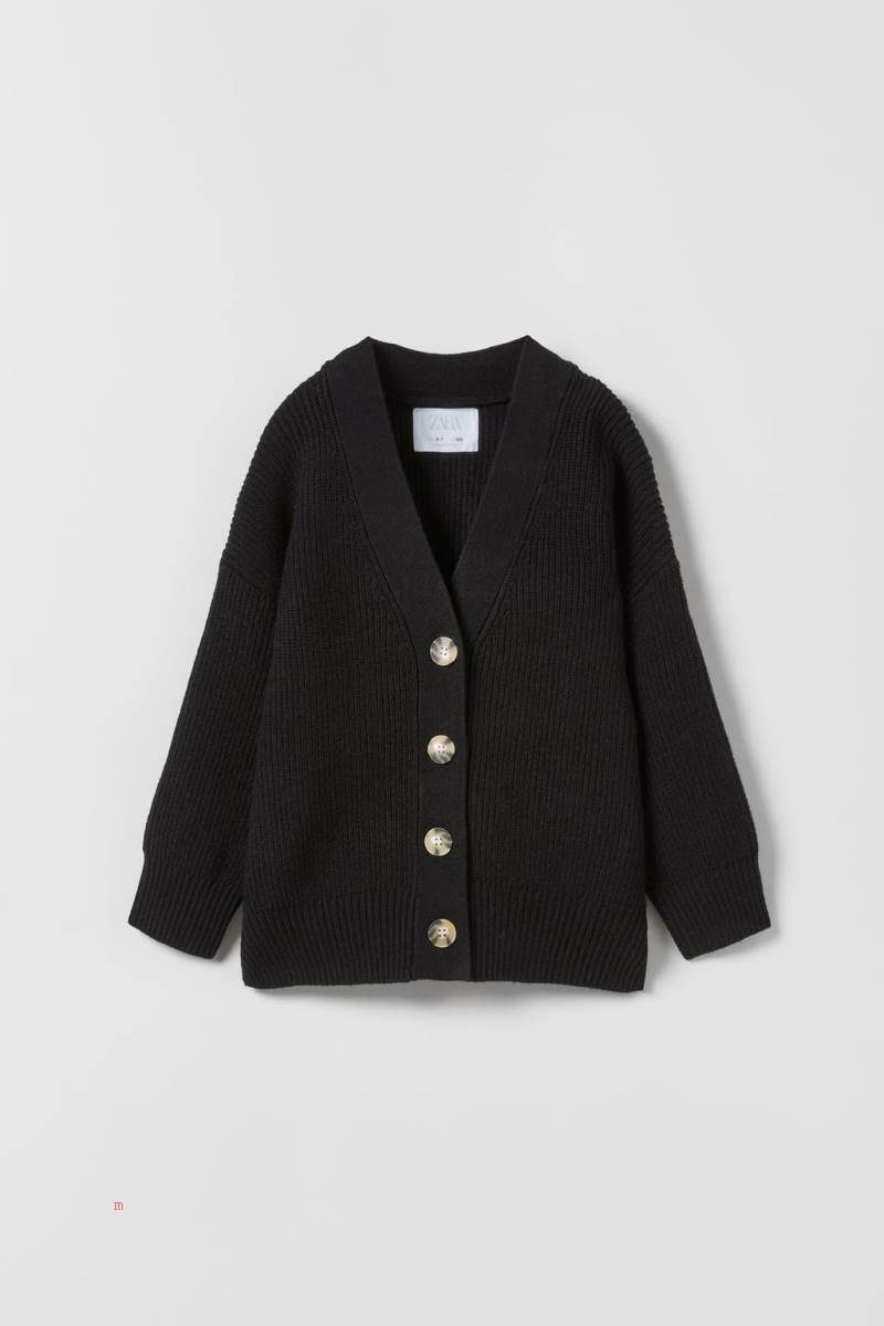ZARA KNIT HALF Cardigan Tjej Svarta | AJXSP-0476