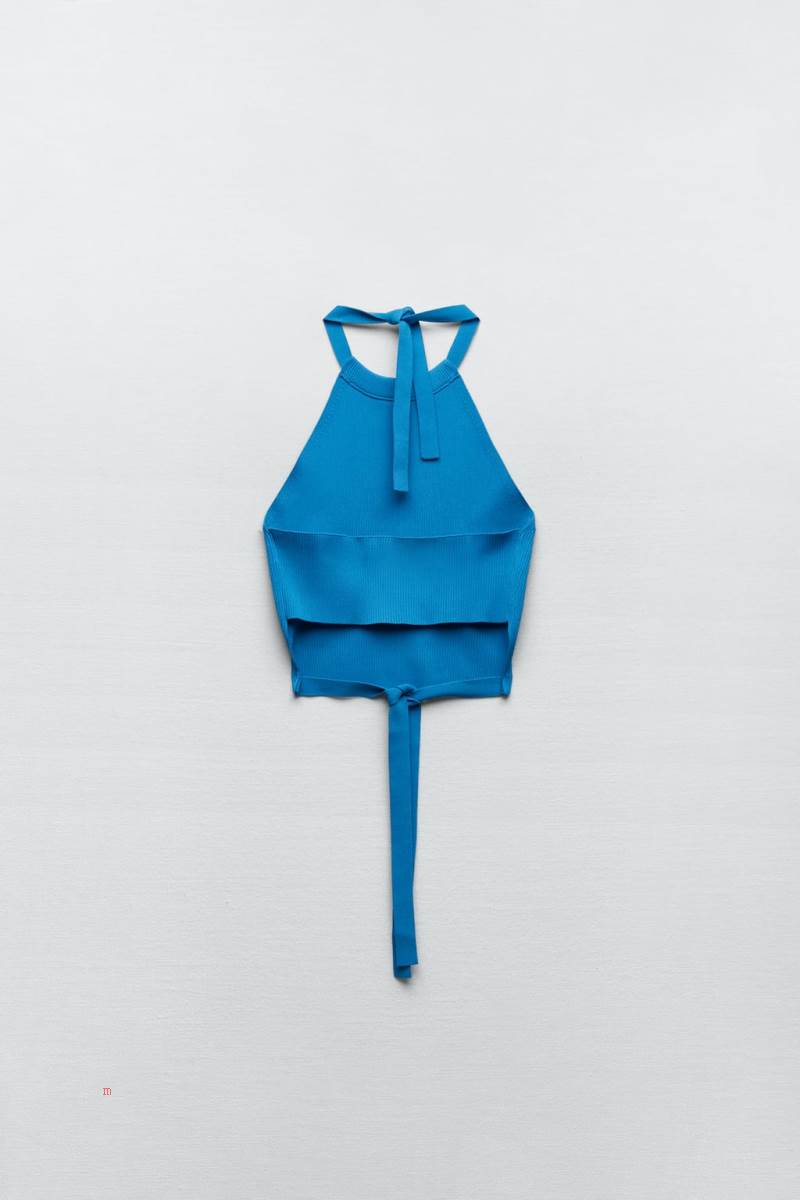 ZARA KNIT HALTERNECK TOP Crop Top Dam Blå | GEMLF-0431