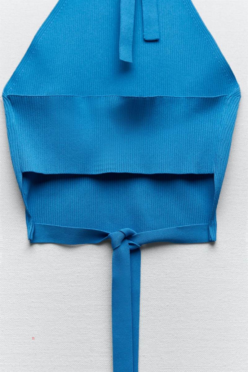 ZARA KNIT HALTERNECK TOP Crop Top Dam Blå | GEMLF-0431