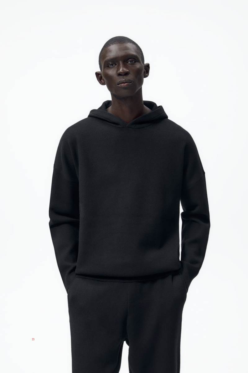 ZARA KNIT Hoodie Herr Svarta | FKXGU-0248