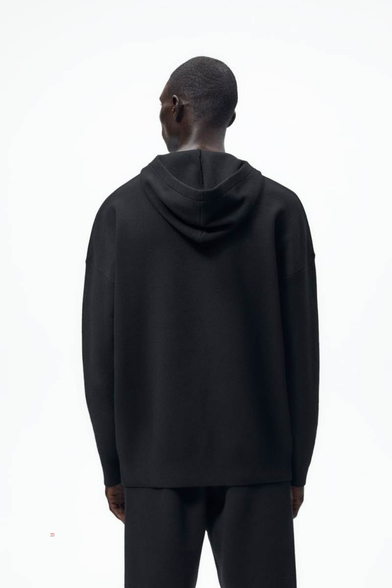 ZARA KNIT Hoodie Herr Svarta | FKXGU-0248