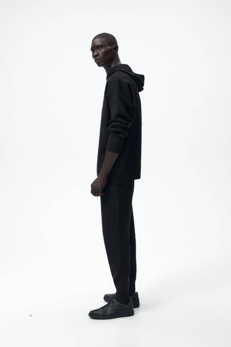 ZARA KNIT Hoodie Herr Svarta | FKXGU-0248