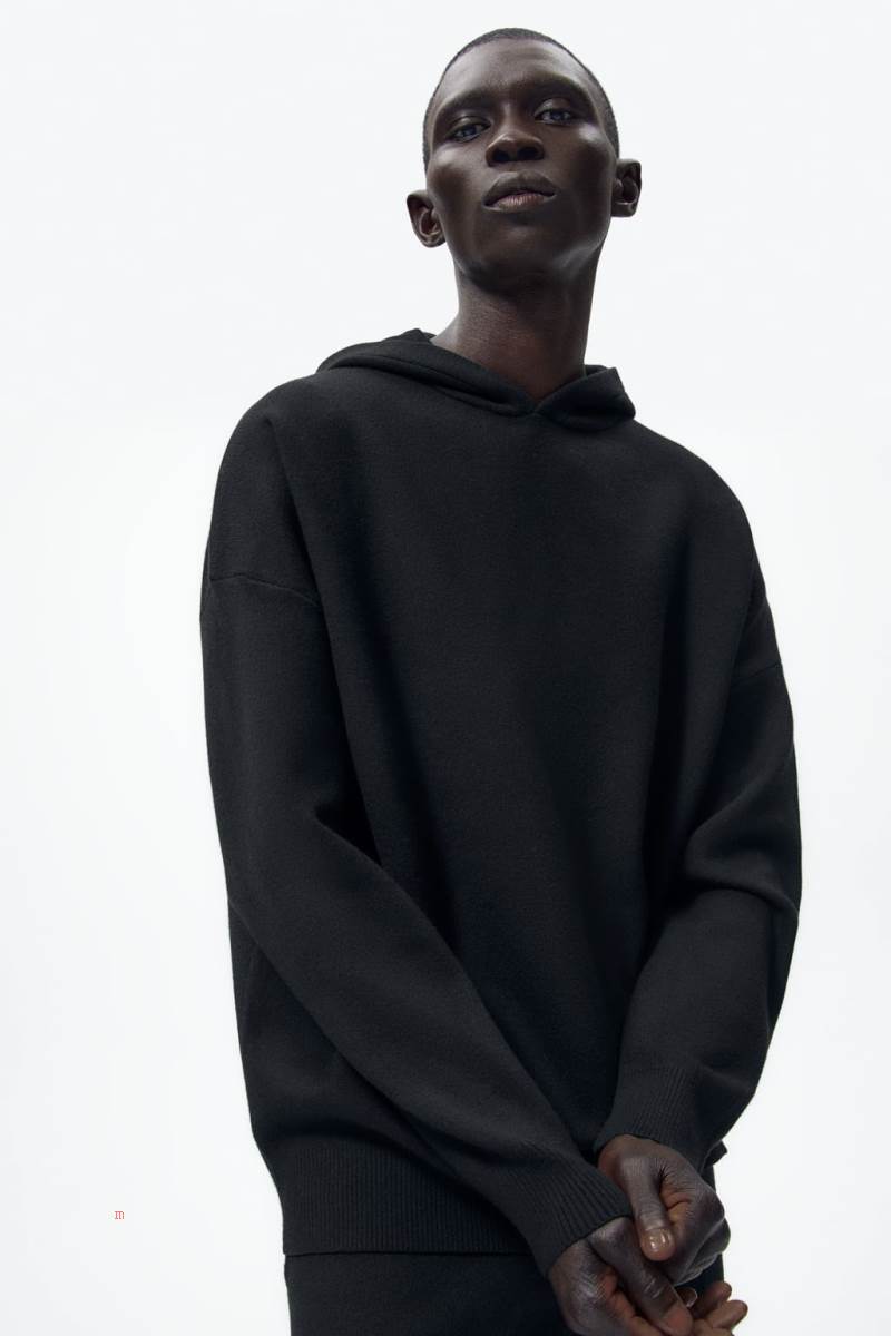 ZARA KNIT Hoodie Herr Svarta | FKXGU-0248