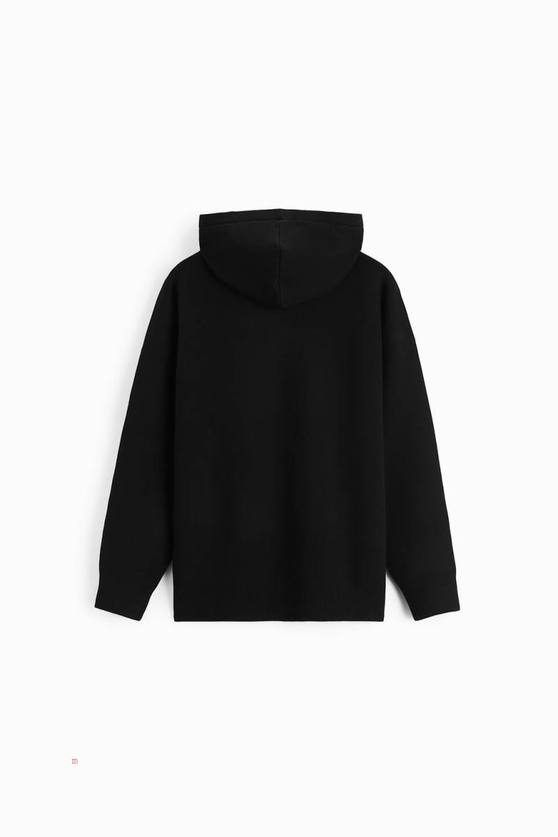 ZARA KNIT Hoodie Herr Svarta | FKXGU-0248