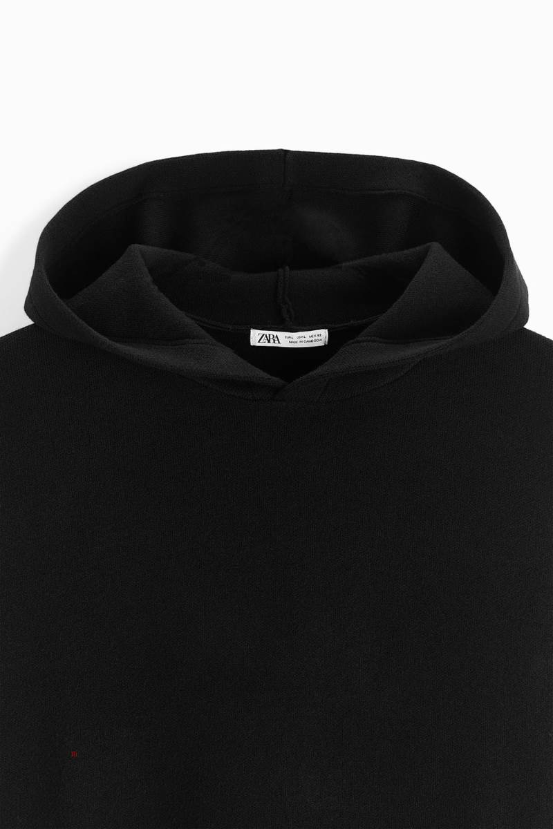 ZARA KNIT Hoodie Herr Svarta | FKXGU-0248