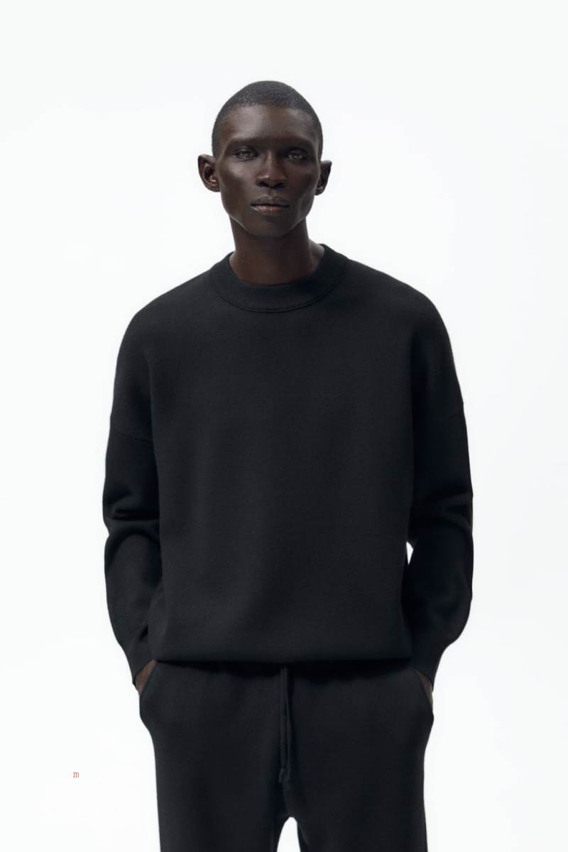 ZARA KNIT Sweatshirt Herr Svarta | SCDQM-8274